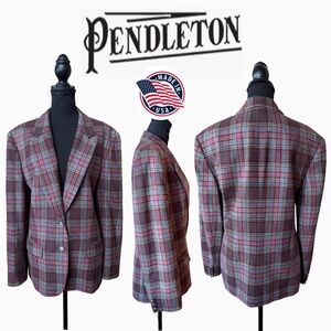 70s/80s Pendleton Wool Plaid Blazer Pockets Lined Vintage Size 18 (14W~16W)